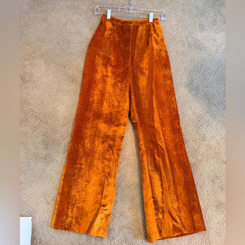 Vintage Velvet Wide-Leg Pants in Rich Orange